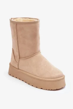 Boto Śniegowce Damskie*Damskie Śniegowce Ocieplone Futerkiem Beżowe Abrams Beżowy