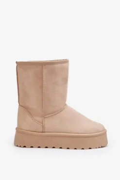 Boto Śniegowce Damskie*Damskie Śniegowce Ocieplone Futerkiem Beżowe Abrams Beżowy