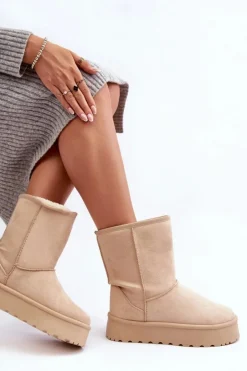 Boto Śniegowce Damskie*Damskie Śniegowce Ocieplone Futerkiem Beżowe Abrams Beżowy