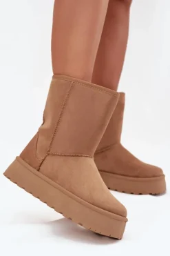 Discount Boto Damskie Śniegowce Ocieplone Futerkiem Camel Abrams Brązowy