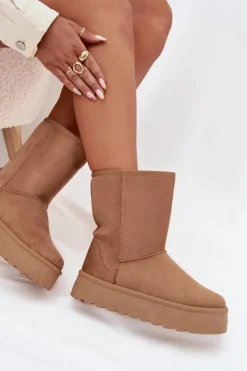 Discount Boto Damskie Śniegowce Ocieplone Futerkiem Camel Abrams Brązowy