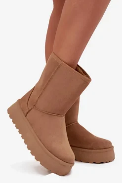 Discount Boto Damskie Śniegowce Ocieplone Futerkiem Camel Abrams Brązowy