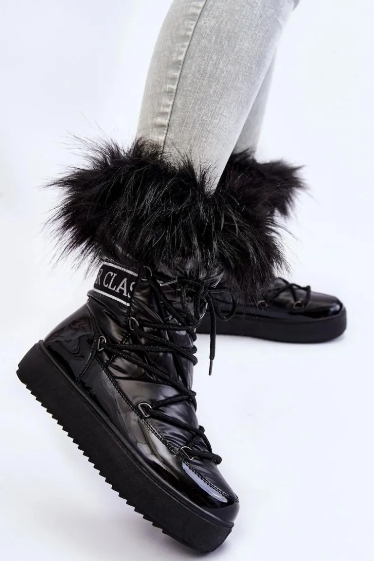 Sale Boto Damskie Śniegowce Sznurowane Czarne Santero