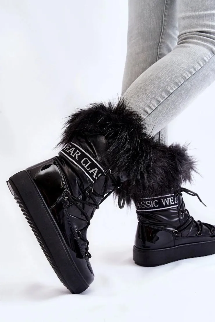 Sale Boto Damskie Śniegowce Sznurowane Czarne Santero