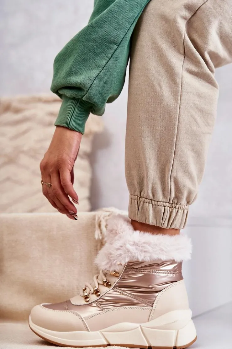 Evento Damskie Śniegowce Sznurowane Jasny Beż Anna