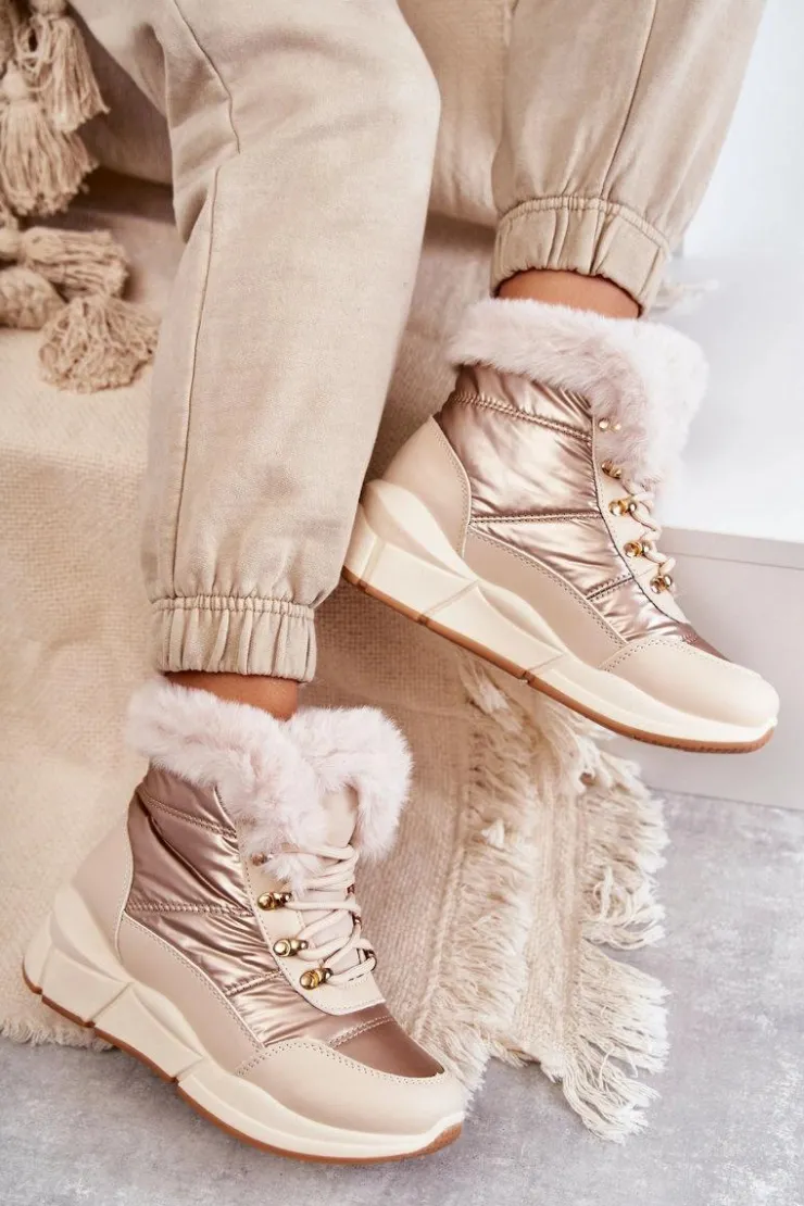 Evento Damskie Śniegowce Sznurowane Jasny Beż Anna