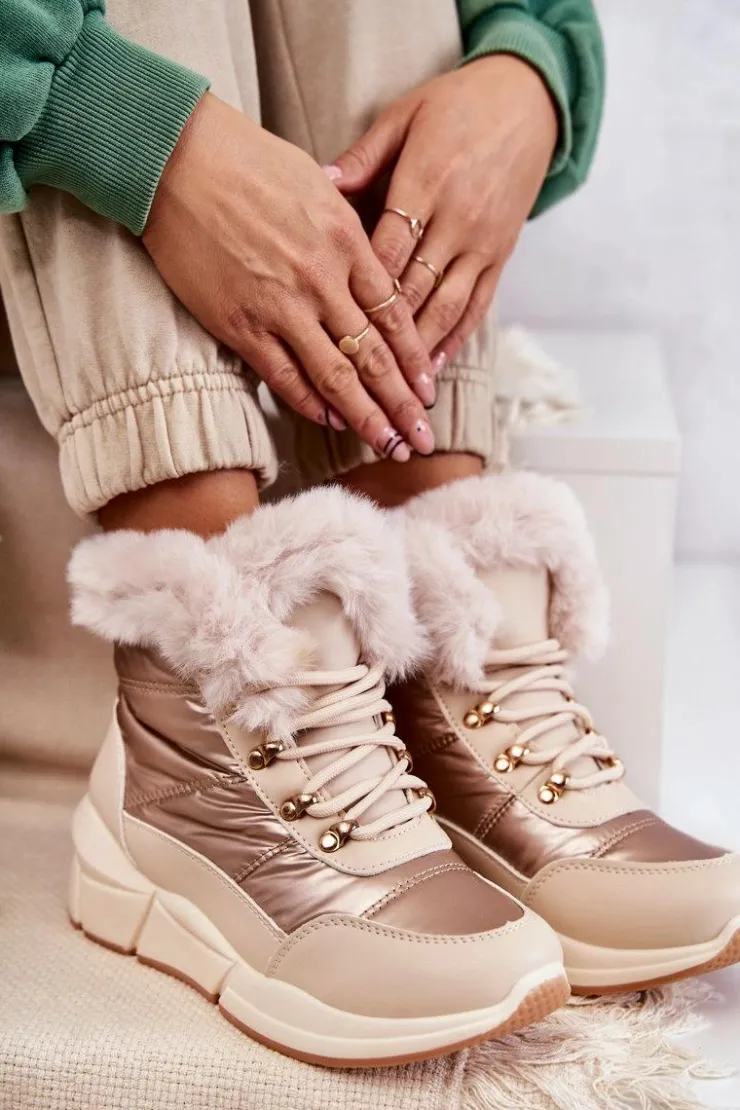 Evento Damskie Śniegowce Sznurowane Jasny Beż Anna