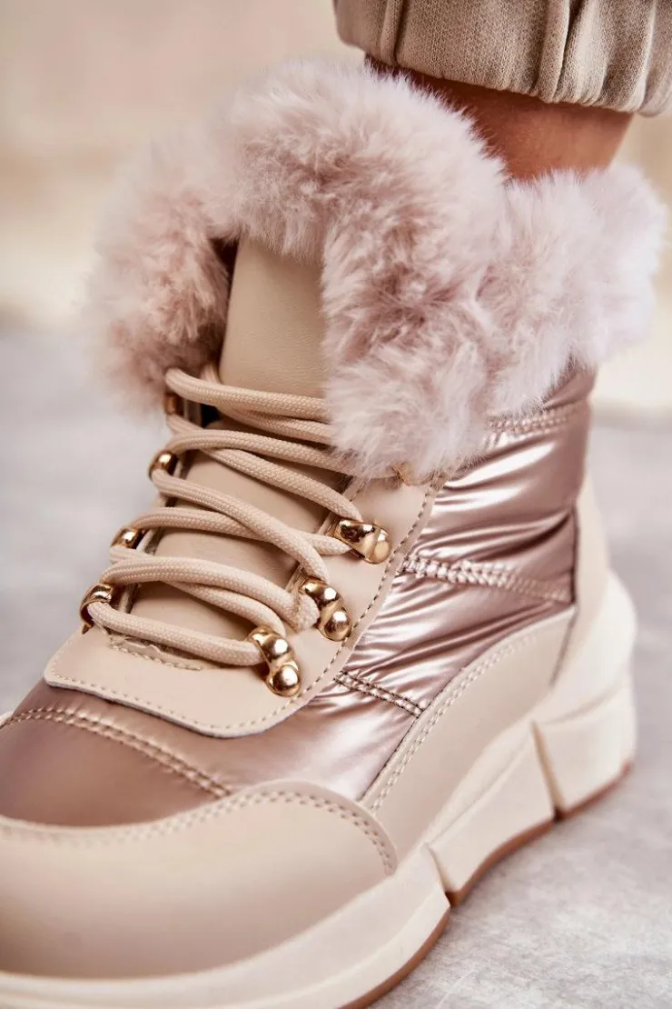 Evento Damskie Śniegowce Sznurowane Jasny Beż Anna