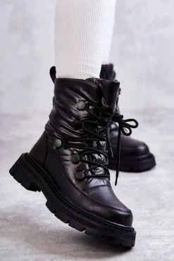 GOE Śniegowce Damskie*Damskie Śniegowce Sznurowane KK2N4017 Czarne