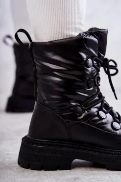 GOE Śniegowce Damskie*Damskie Śniegowce Sznurowane KK2N4017 Czarne