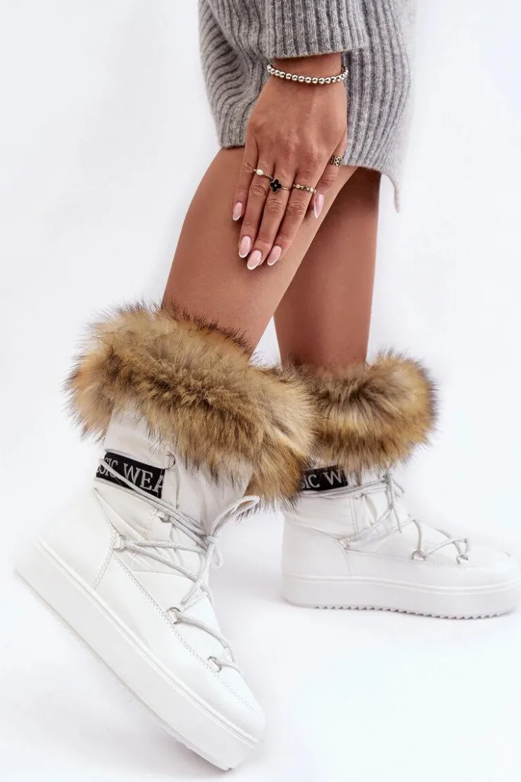 Damskie Boto Damskie Śniegowce Sznurowane Białe Santero