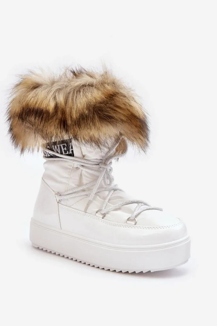 Damskie Boto Damskie Śniegowce Sznurowane Białe Santero