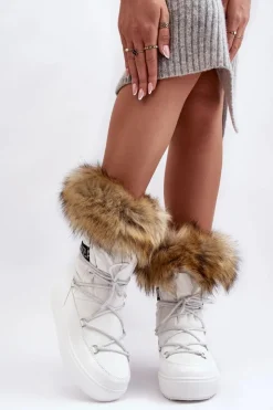 Damskie Boto Damskie Śniegowce Sznurowane Białe Santero