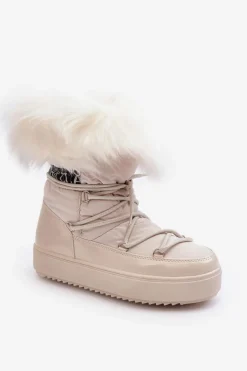 Clearance Boto Damskie Śniegowce Sznurowane Jasnobeżowe Santero
