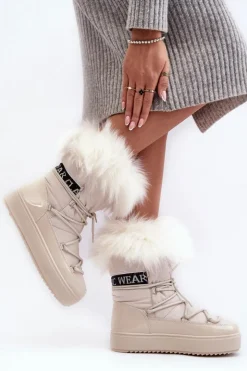 Clearance Boto Damskie Śniegowce Sznurowane Jasnobeżowe Santero