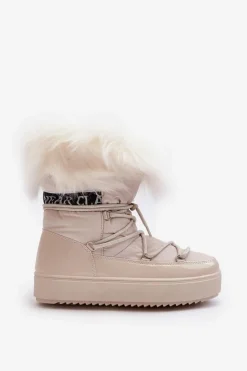 Clearance Boto Damskie Śniegowce Sznurowane Jasnobeżowe Santero