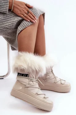 Clearance Boto Damskie Śniegowce Sznurowane Jasnobeżowe Santero
