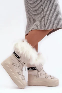 Clearance Boto Damskie Śniegowce Sznurowane Jasnobeżowe Santero