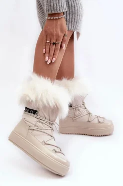 Clearance Boto Damskie Śniegowce Sznurowane Jasnobeżowe Santero