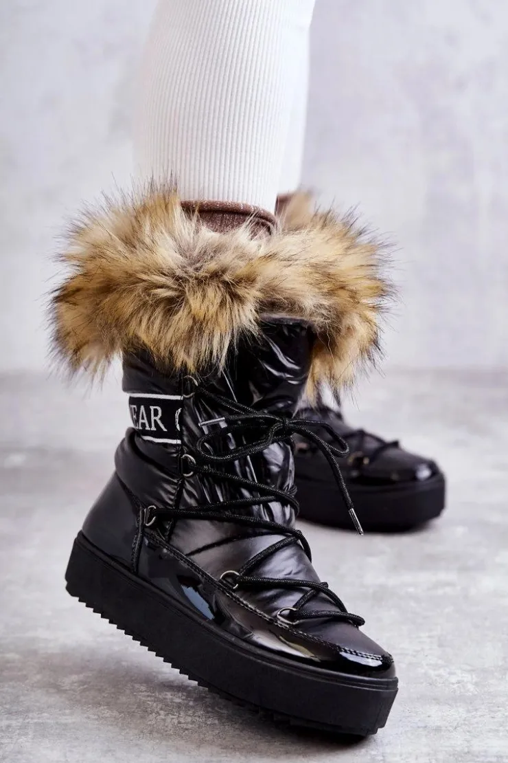 Damskie Boto Damskie Śniegowce Sznurowane Czarne Santero