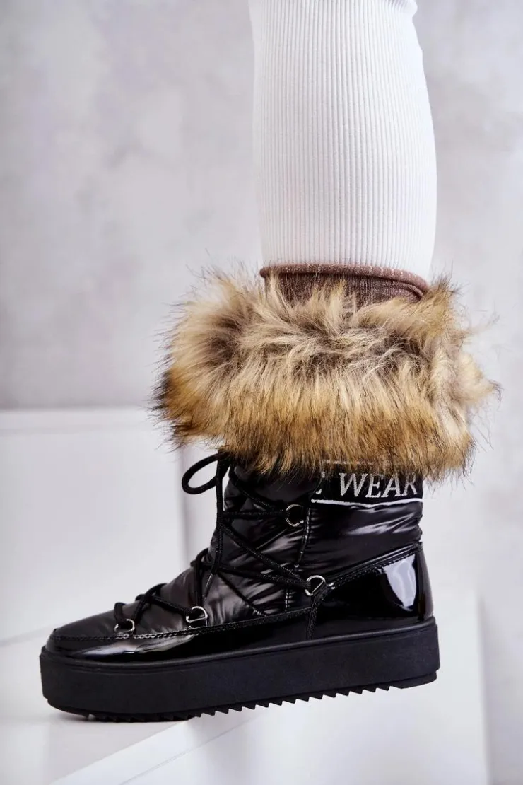 Damskie Boto Damskie Śniegowce Sznurowane Czarne Santero