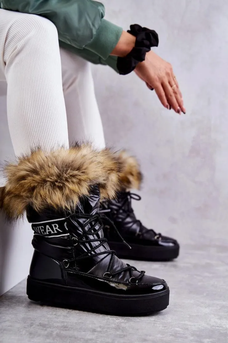 Damskie Boto Damskie Śniegowce Sznurowane Czarne Santero