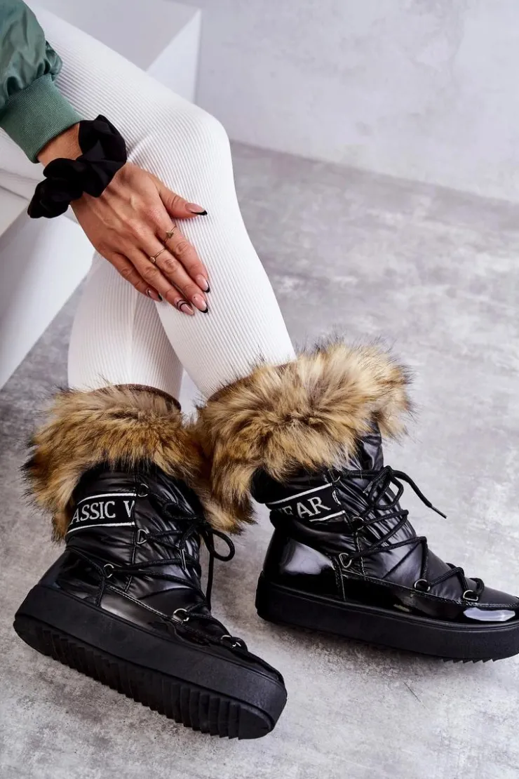 Damskie Boto Damskie Śniegowce Sznurowane Czarne Santero