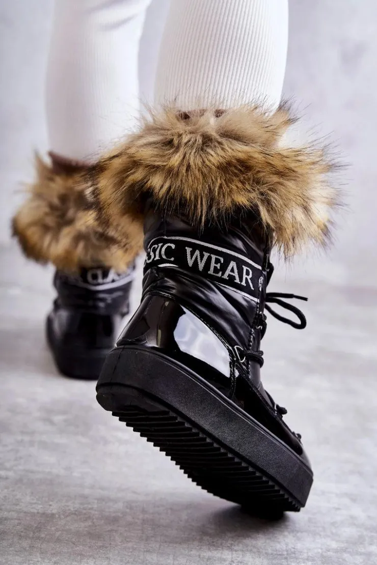 Damskie Boto Damskie Śniegowce Sznurowane Czarne Santero