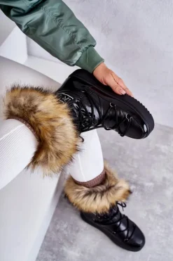 Damskie Boto Damskie Śniegowce Sznurowane Czarne Santero