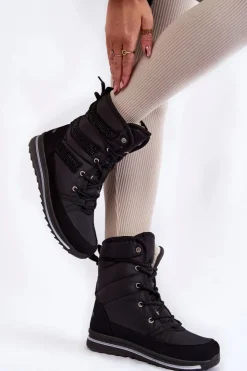 Damskie Boto Damskie Śniegowce Sznurowane Progress PROGJ-22-134 Czarne