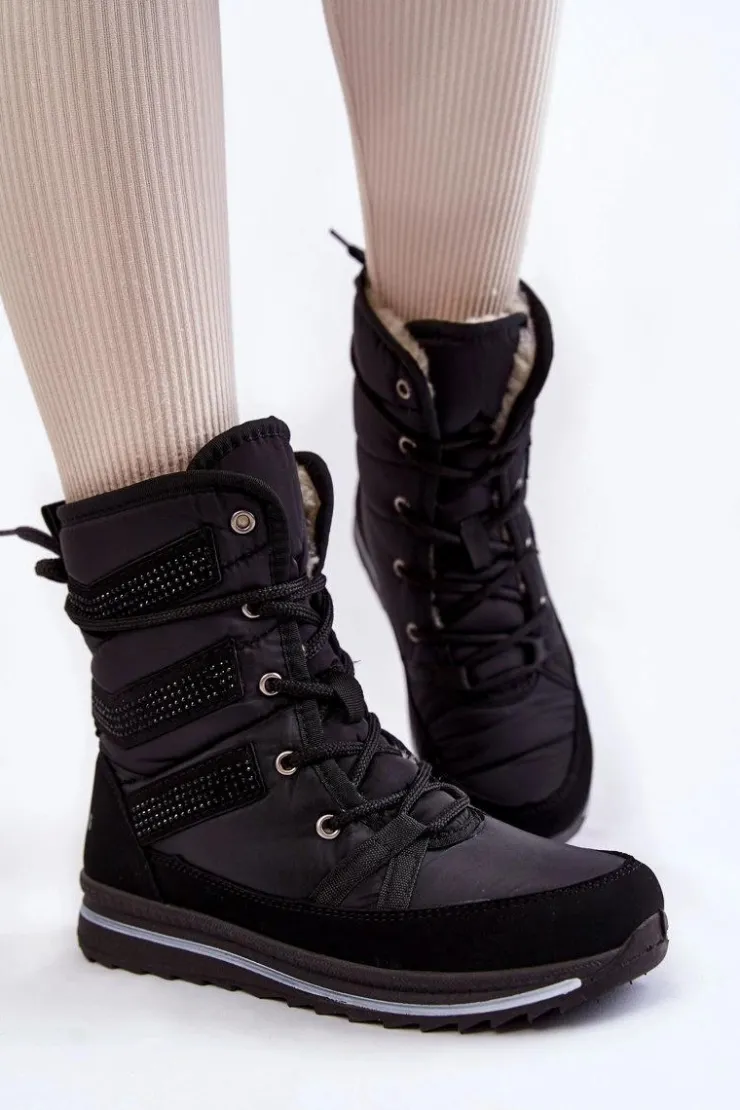 Damskie Boto Damskie Śniegowce Sznurowane Progress PROGJ-22-134 Czarne