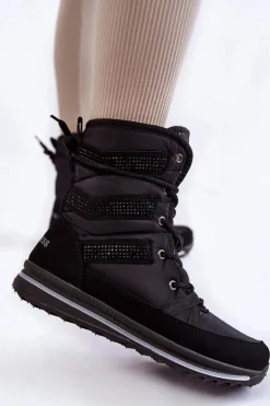 Damskie Boto Damskie Śniegowce Sznurowane Progress PROGJ-22-134 Czarne