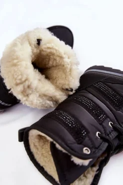 Damskie Boto Damskie Śniegowce Sznurowane Progress PROGJ-22-134 Czarne