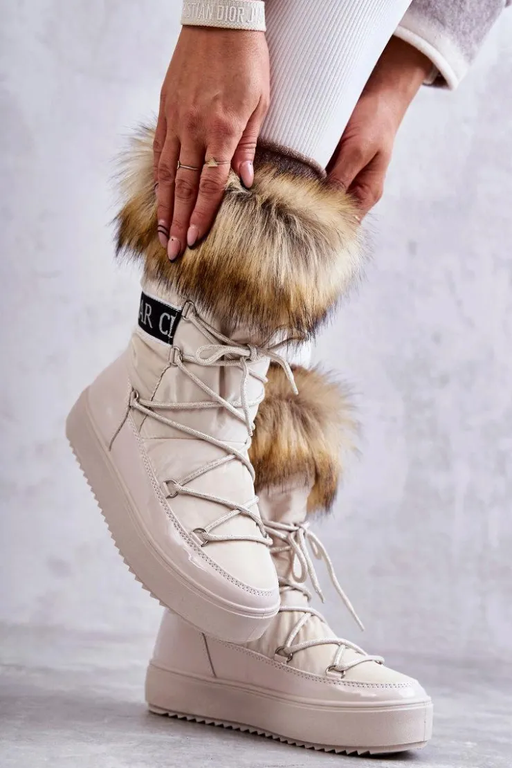 Damskie Boto Damskie Śniegowce Sznurowane Beżowe Santero