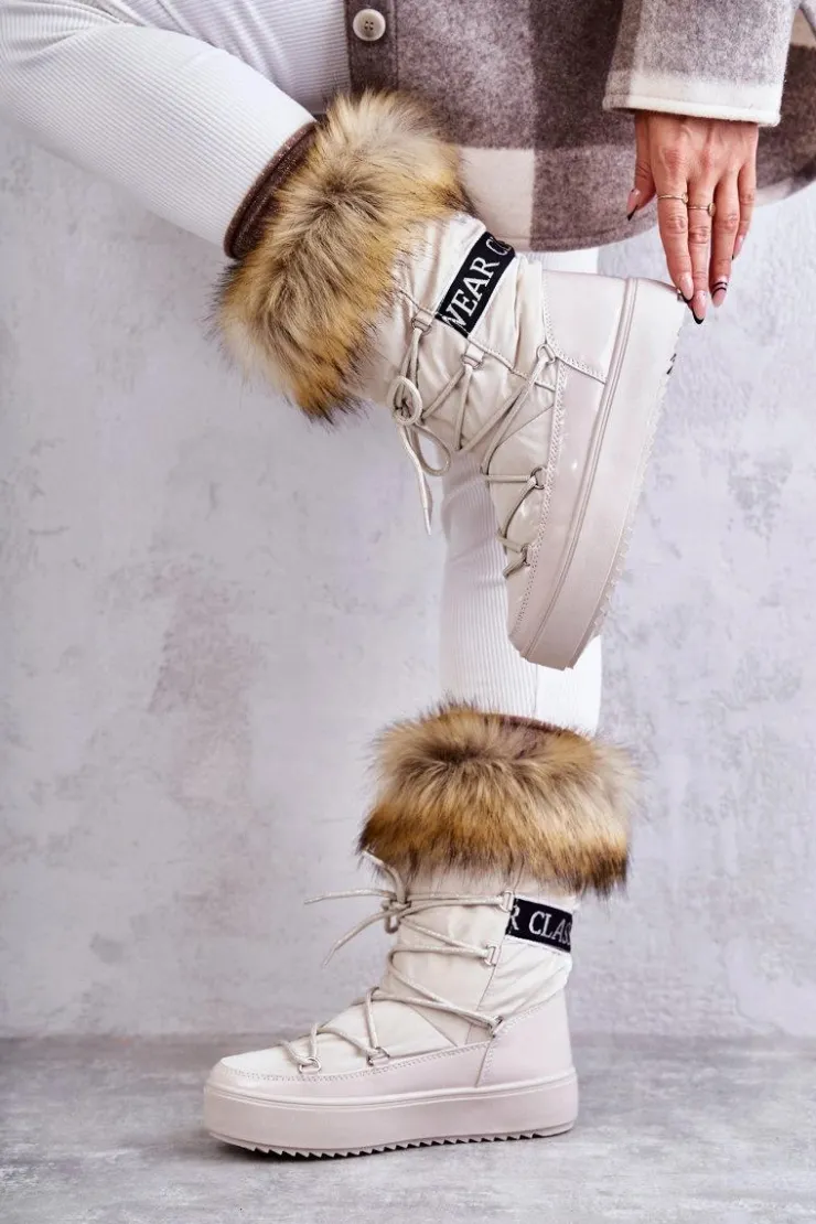 Damskie Boto Damskie Śniegowce Sznurowane Beżowe Santero