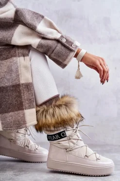 Damskie Boto Damskie Śniegowce Sznurowane Beżowe Santero