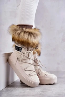 Damskie Boto Damskie Śniegowce Sznurowane Beżowe Santero
