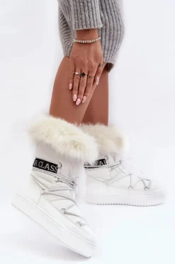 Damskie Boto Damskie Śniegowce Sznurowane Białe Santero - Białe