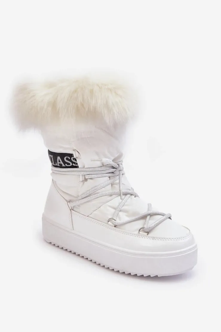 Damskie Boto Damskie Śniegowce Sznurowane Białe Santero - Białe