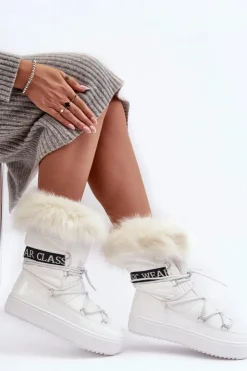 Damskie Boto Damskie Śniegowce Sznurowane Białe Santero - Białe