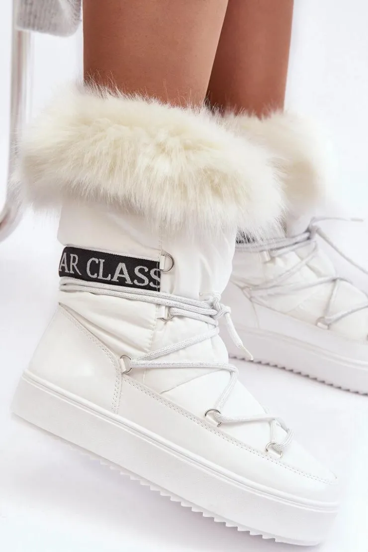 Damskie Boto Damskie Śniegowce Sznurowane Białe Santero - Białe
