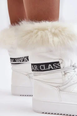 Damskie Boto Damskie Śniegowce Sznurowane Białe Santero - Białe