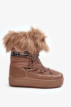 Outlet Boto Damskie Śniegowce Sznurowane Ciemnobeżowe Santero Beżowy