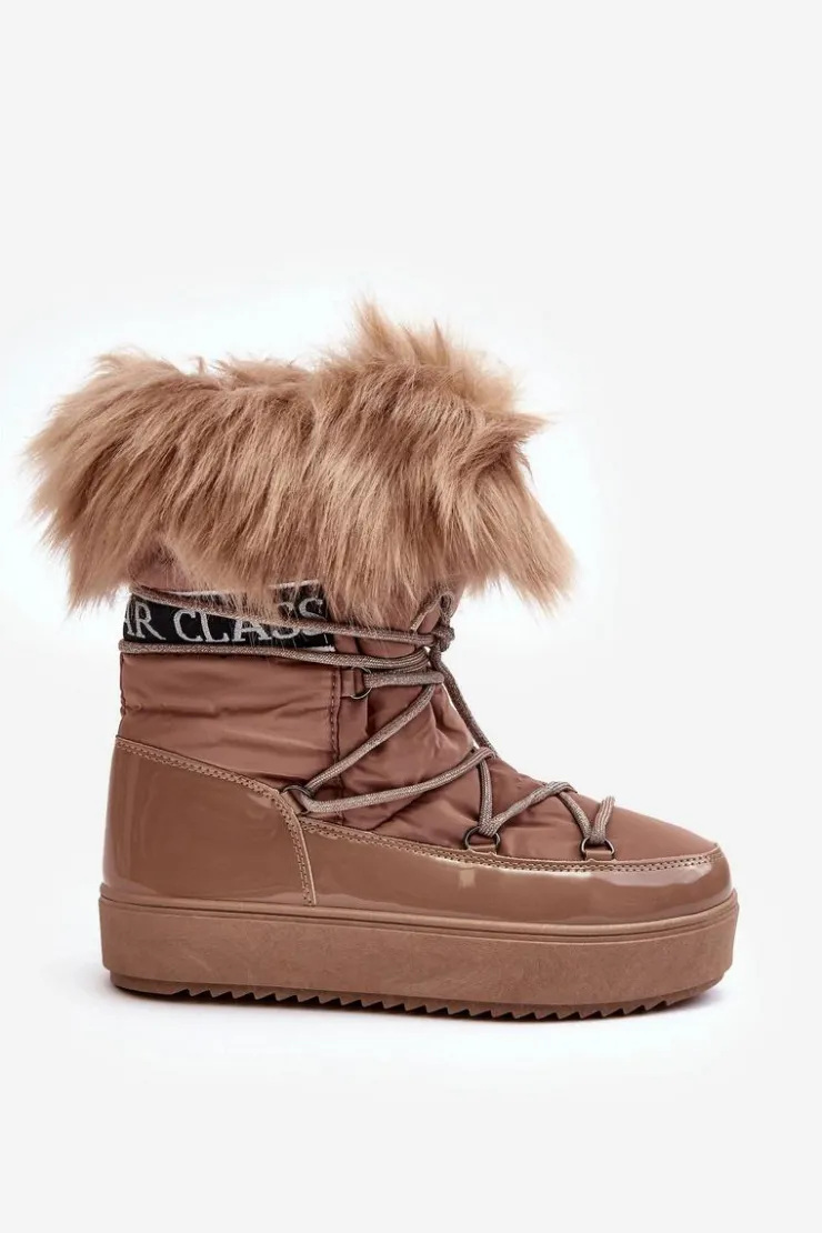 Outlet Boto Damskie Śniegowce Sznurowane Ciemnobeżowe Santero Beżowy