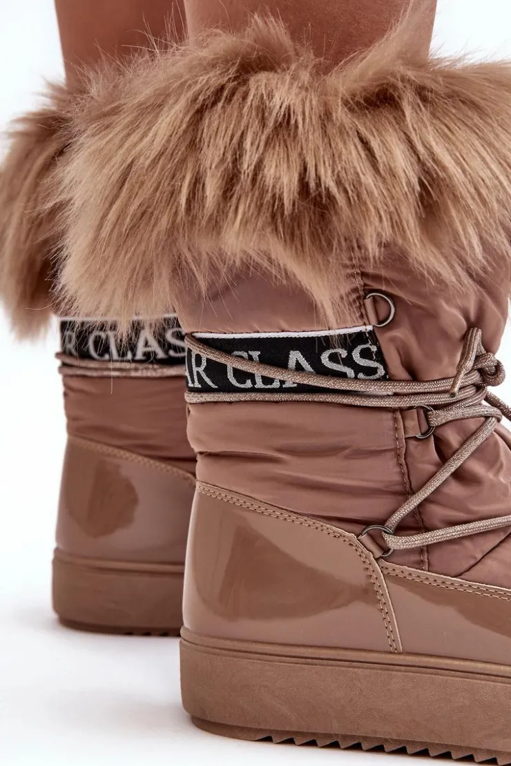 Outlet Boto Damskie Śniegowce Sznurowane Ciemnobeżowe Santero Beżowy