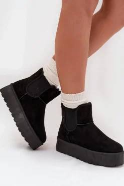 Boto Śniegowce Damskie*Damskie Śniegowce Z Elastyczną Wstawką Czarne Kiora Czarny