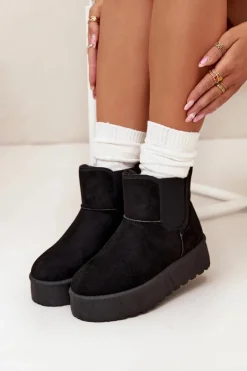 Boto Śniegowce Damskie*Damskie Śniegowce Z Elastyczną Wstawką Czarne Kiora Czarny