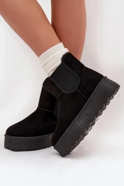 Boto Śniegowce Damskie*Damskie Śniegowce Z Elastyczną Wstawką Czarne Kiora Czarny