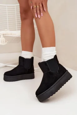 Boto Śniegowce Damskie*Damskie Śniegowce Z Elastyczną Wstawką Czarne Kiora Czarny