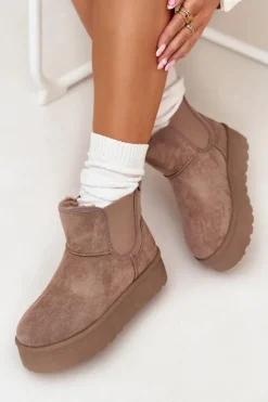 Best Boto Damskie Śniegowce Z Elastyczną Wstawką Khaki Kiora Beżowy